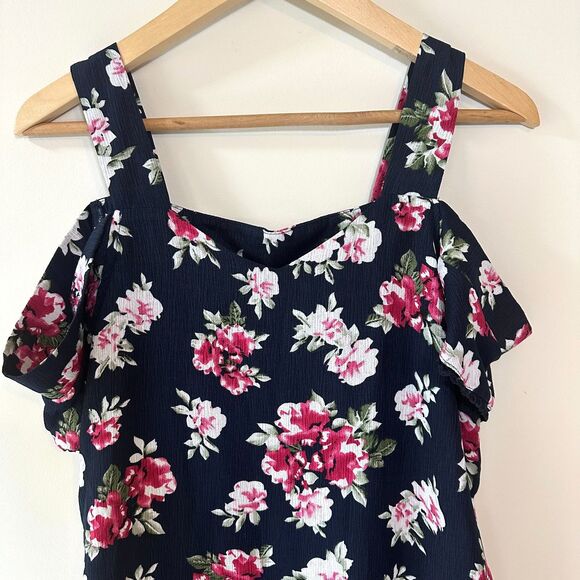 Blue Rain Women's Cold Shoulder Navy Blue & Pink Floral Pull-on Dress Size Small - Picture 4 of 5